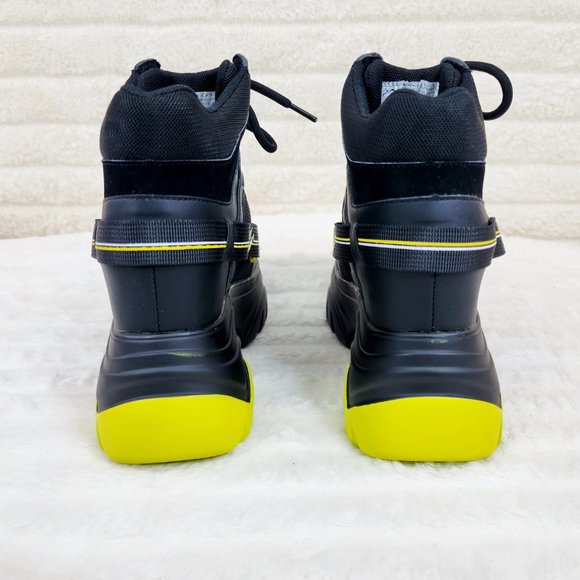 Anthony Wang Dated Black Yellow Hidden Wedge Platform Sneakers Rib Tread Design - Picture 3 of 11